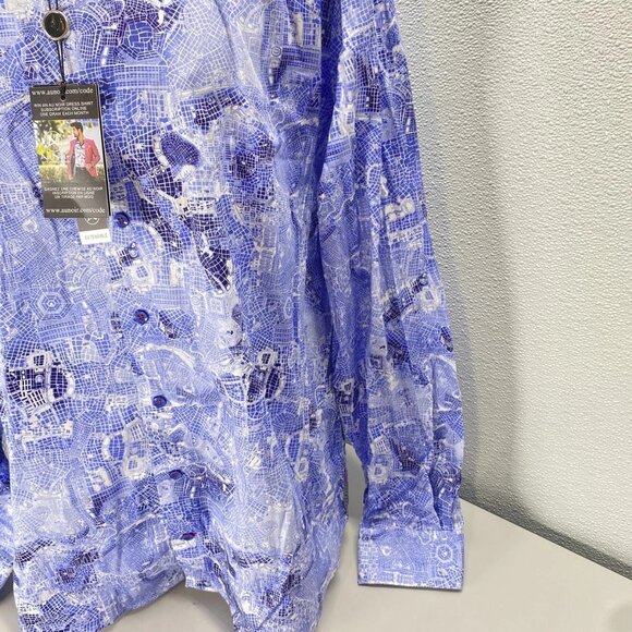 Au Noir Men’s Mirabeau Grid Pattern Button-Up Shirt  Light Blue - Picture 12 of 15